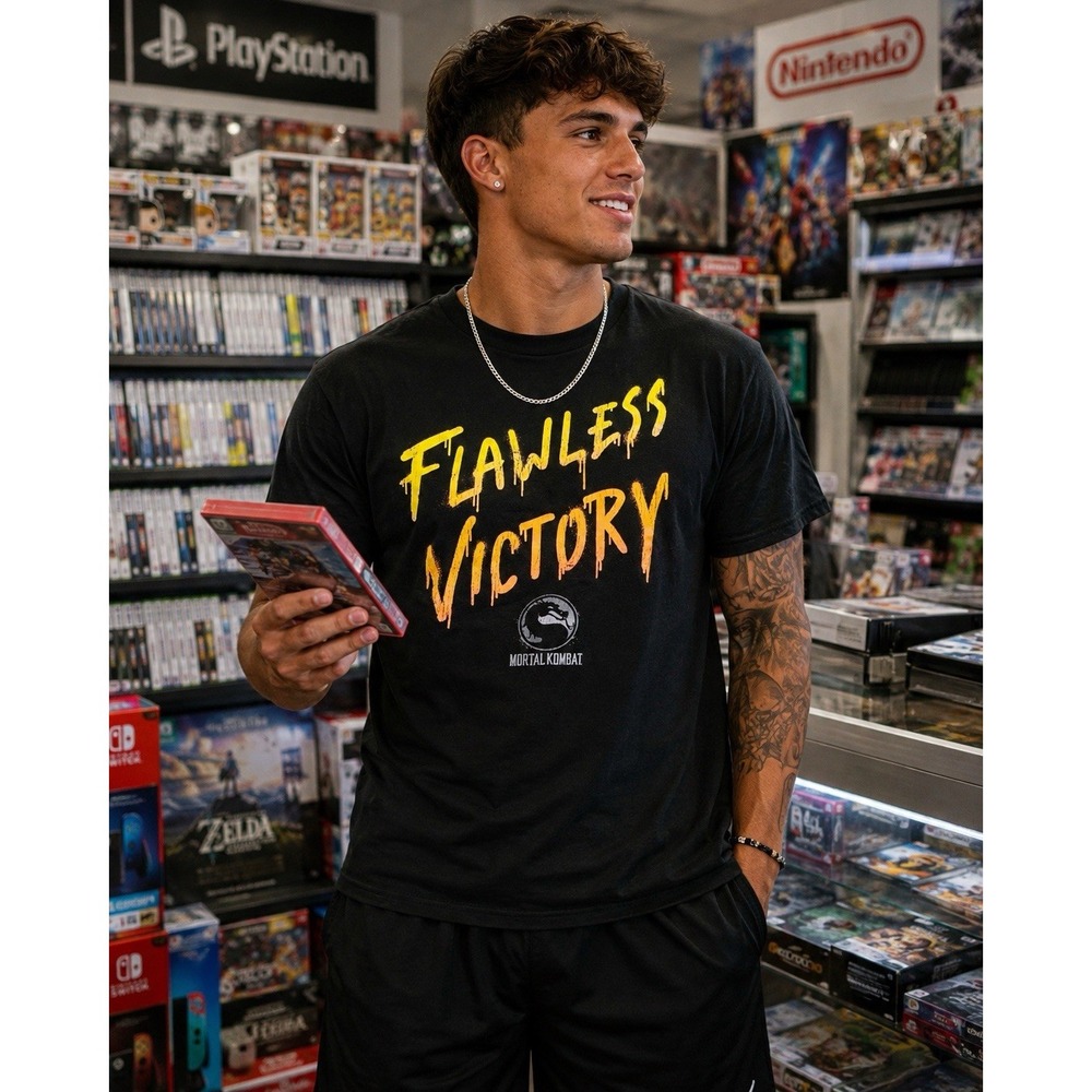 Mortal Kombat Flawless Victory Graphic T-Shirt Sz XL Black Gaming PlayStation MK